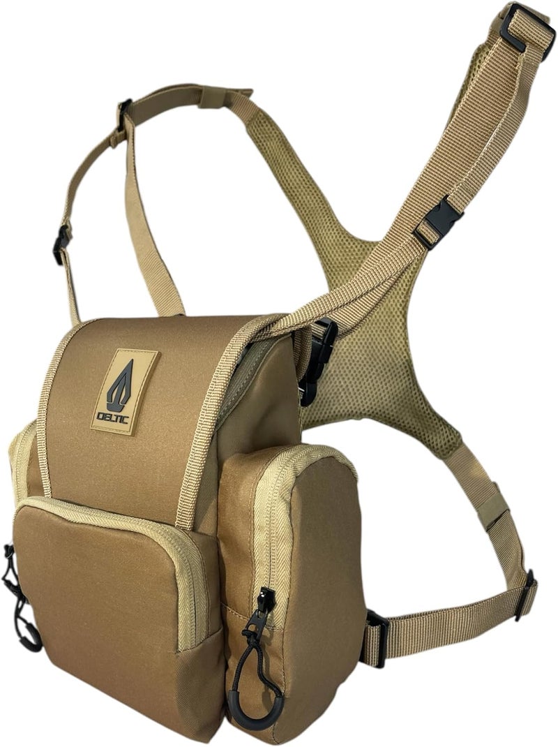 Deltic Tracker XL Bino Harness, Chest Pack with Magnetic Main Pocket, 4 Storage Pockets, Adjustable Straps, Tan - Image 2